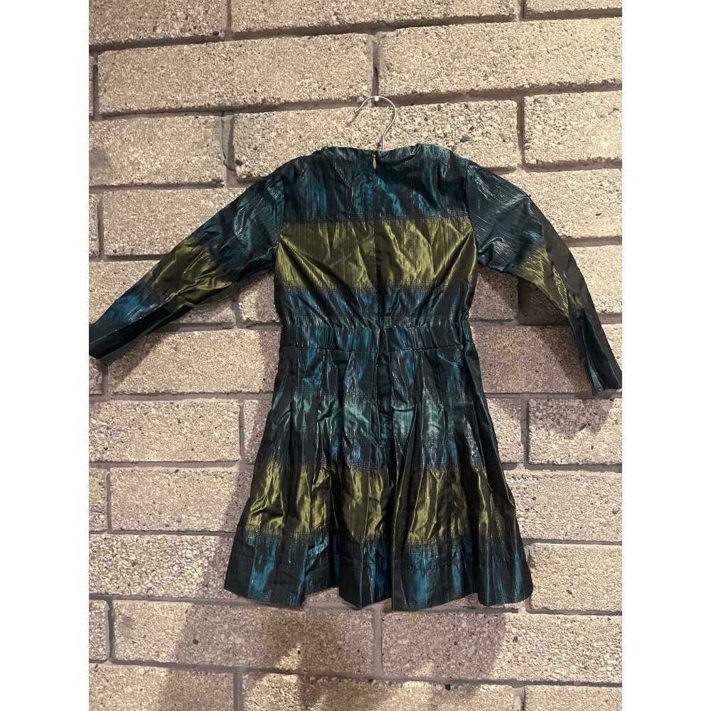 Metallic Green & Blue Shimmer Pleated Dress - Picture 8 of 9